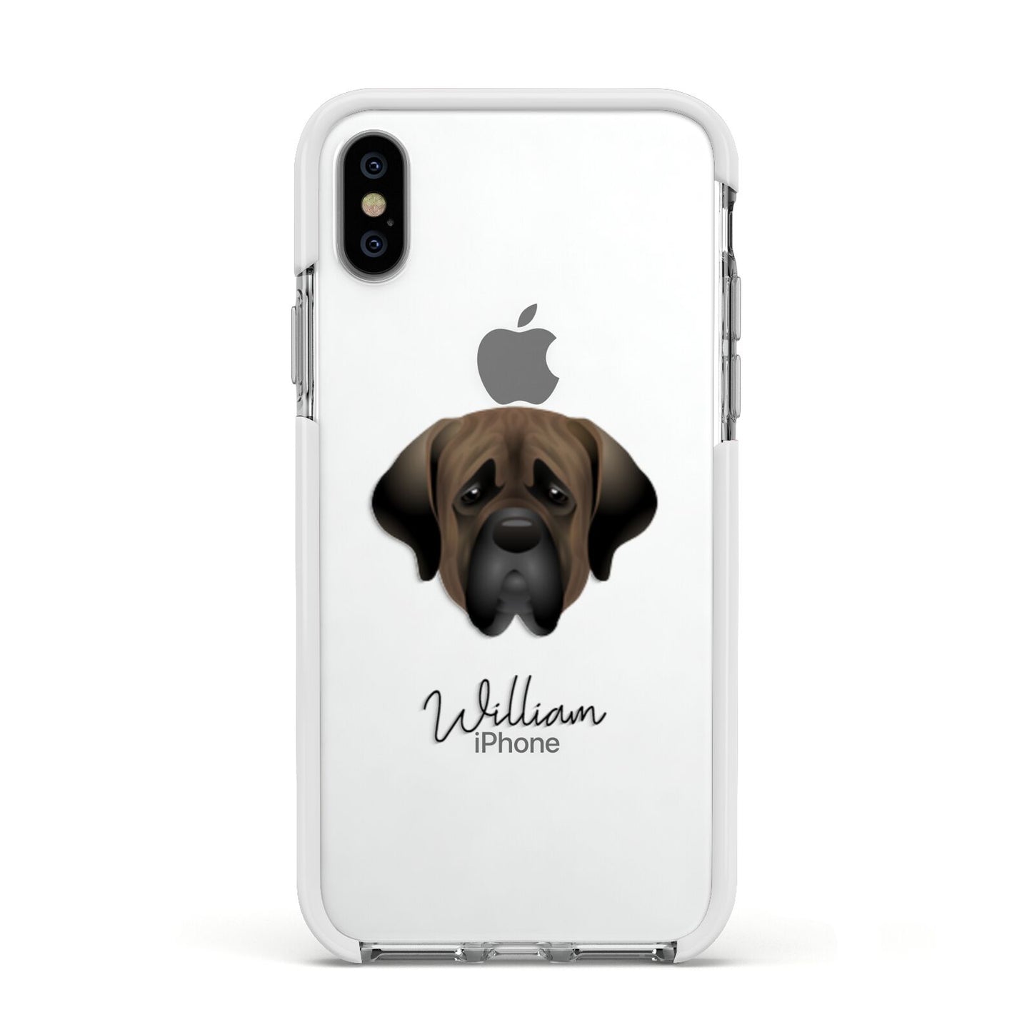 Mastiff Personalised Apple iPhone Xs Impact Case White Edge on Silver Phone