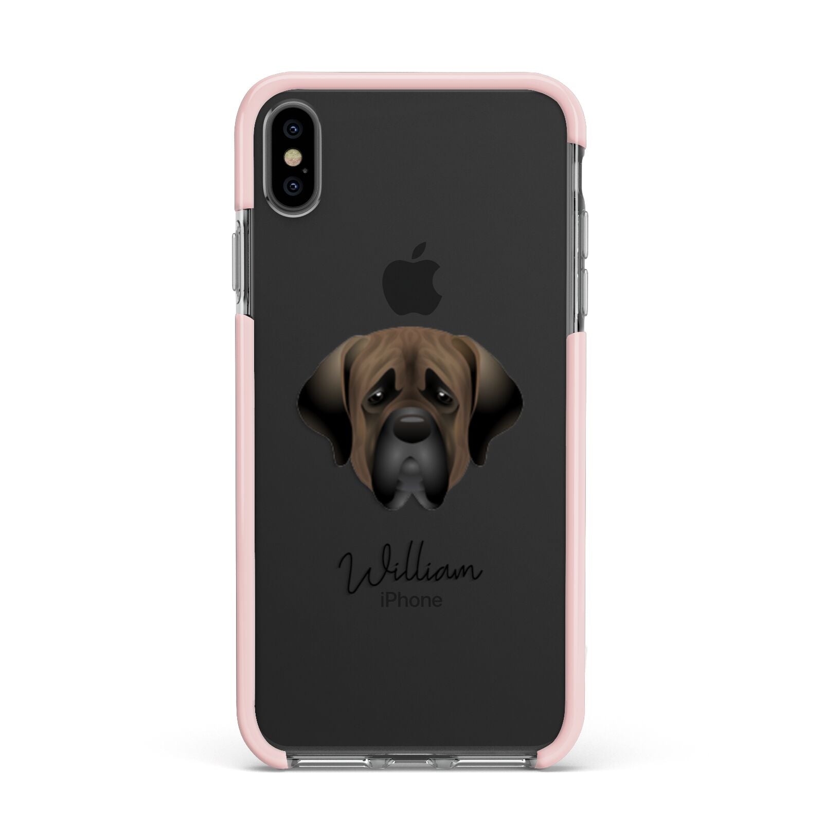 Mastiff Personalised Apple iPhone Xs Max Impact Case Pink Edge on Black Phone