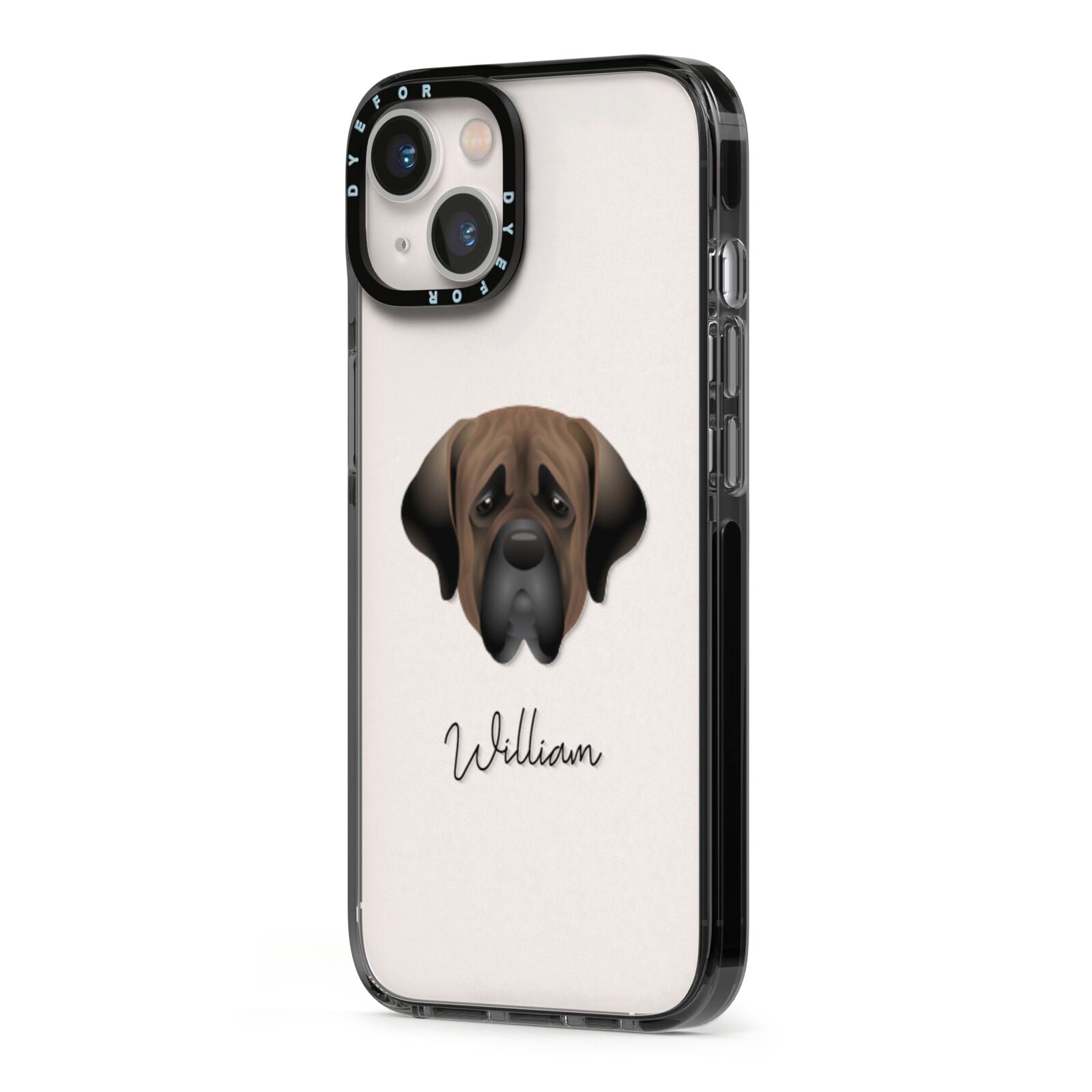 Mastiff Personalised iPhone 13 Black Impact Case Side Angle on Silver phone