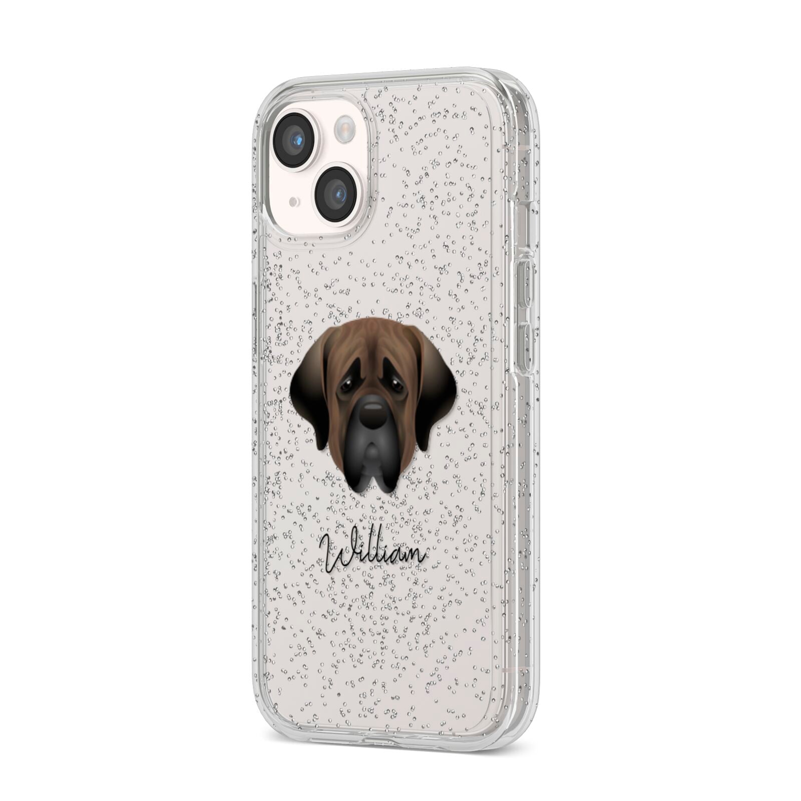 Mastiff Personalised iPhone 14 Glitter Tough Case Starlight Angled Image
