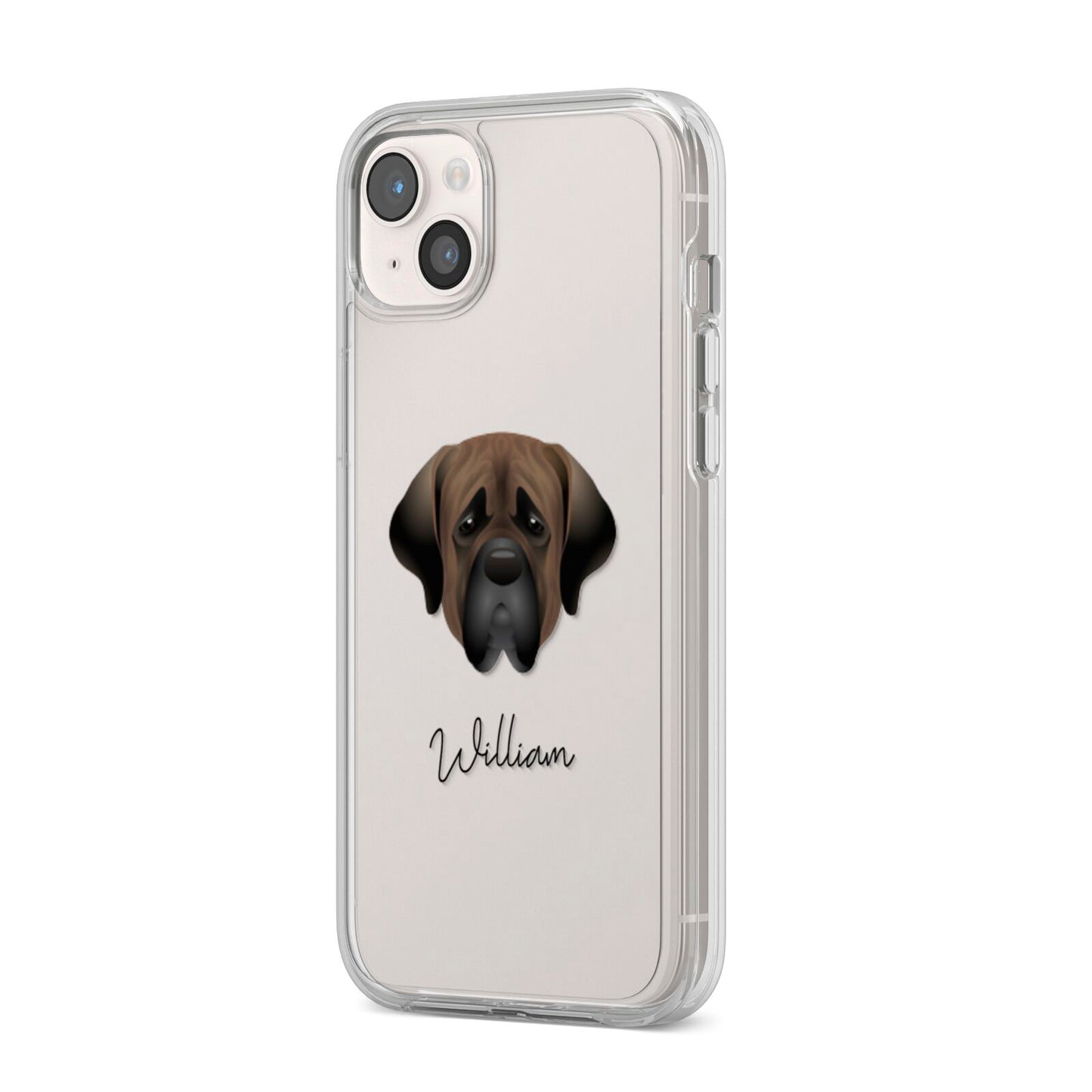 Mastiff Personalised iPhone 14 Plus Clear Tough Case Starlight Angled Image