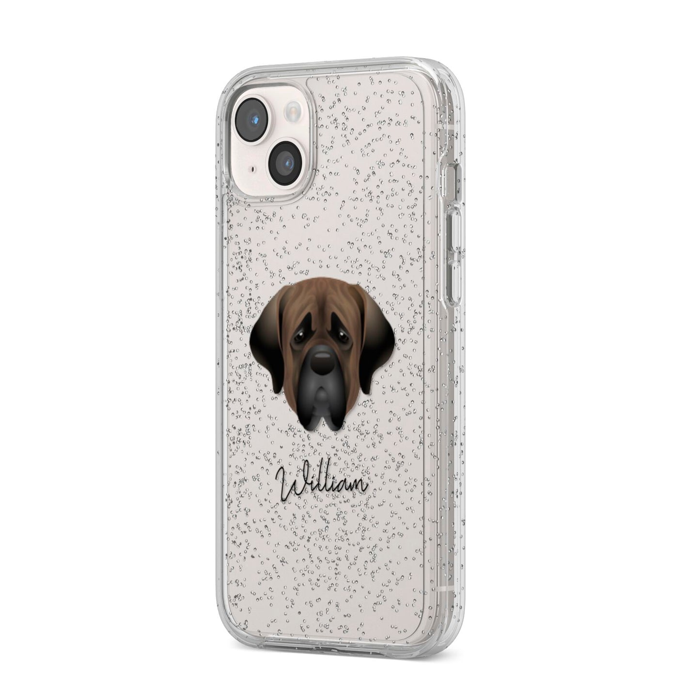Mastiff Personalised iPhone 14 Plus Glitter Tough Case Starlight Angled Image
