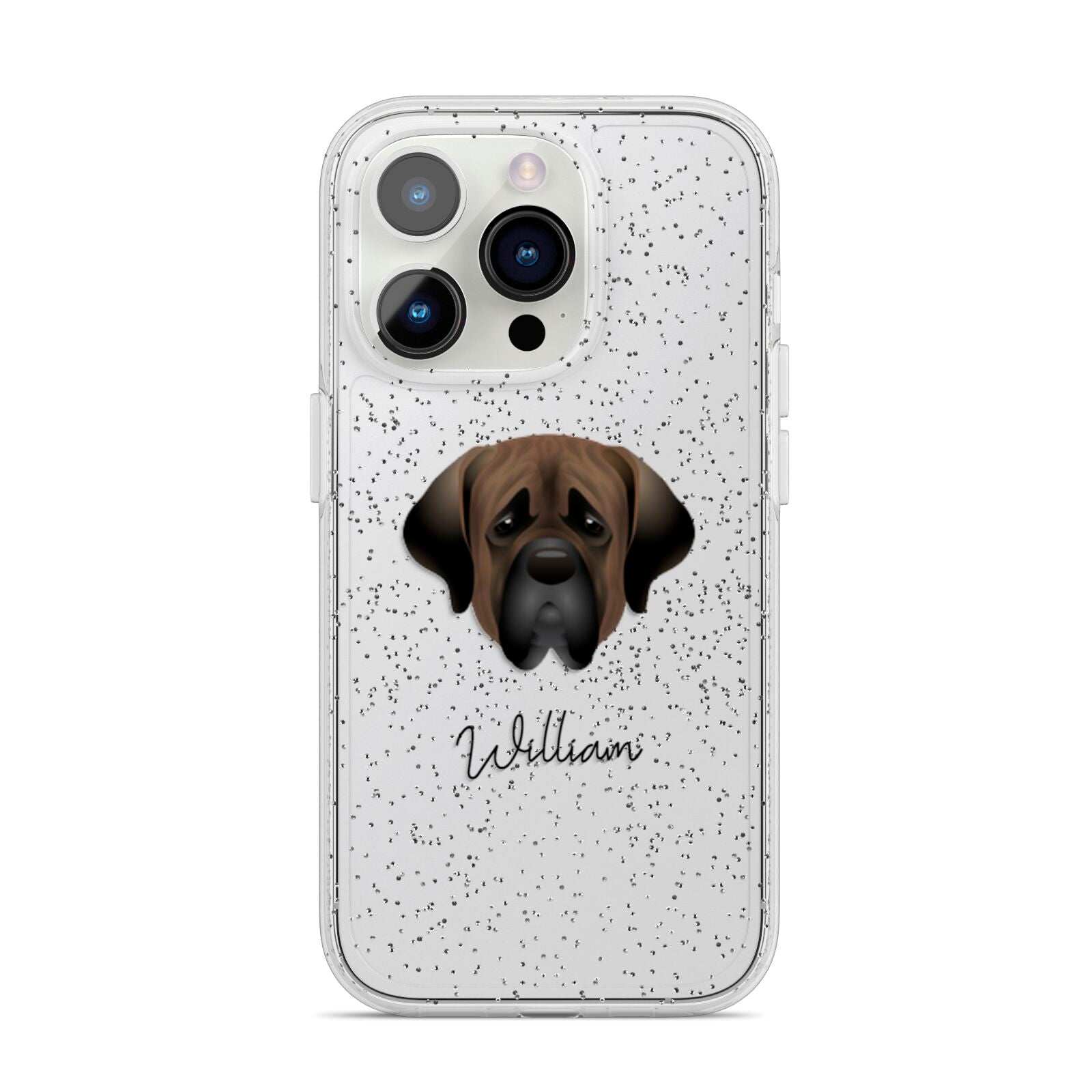 Mastiff Personalised iPhone 14 Pro Glitter Tough Case Silver