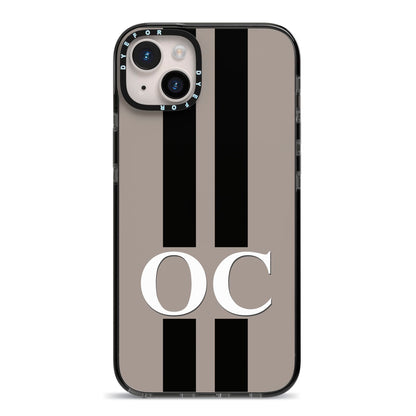 Mauve Personalised Initials iPhone 14 Plus Black Impact Case on Silver phone