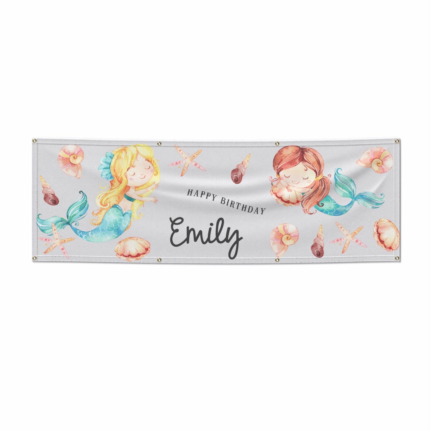 Mermaid Personalised Happy Birthday 6x2 Vinly Banner with Grommets