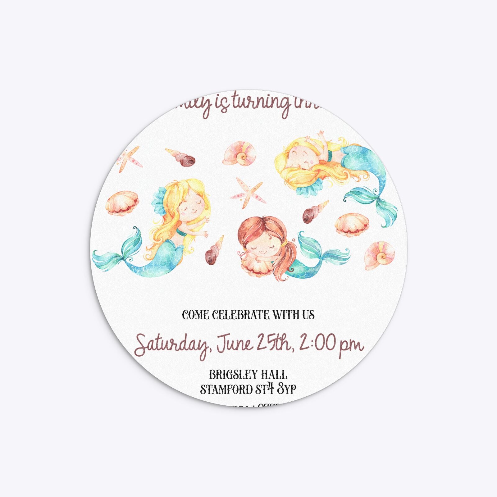 Mermaid Personalised Happy Birthday Circle 5 25x5 25 Invitation Glitter