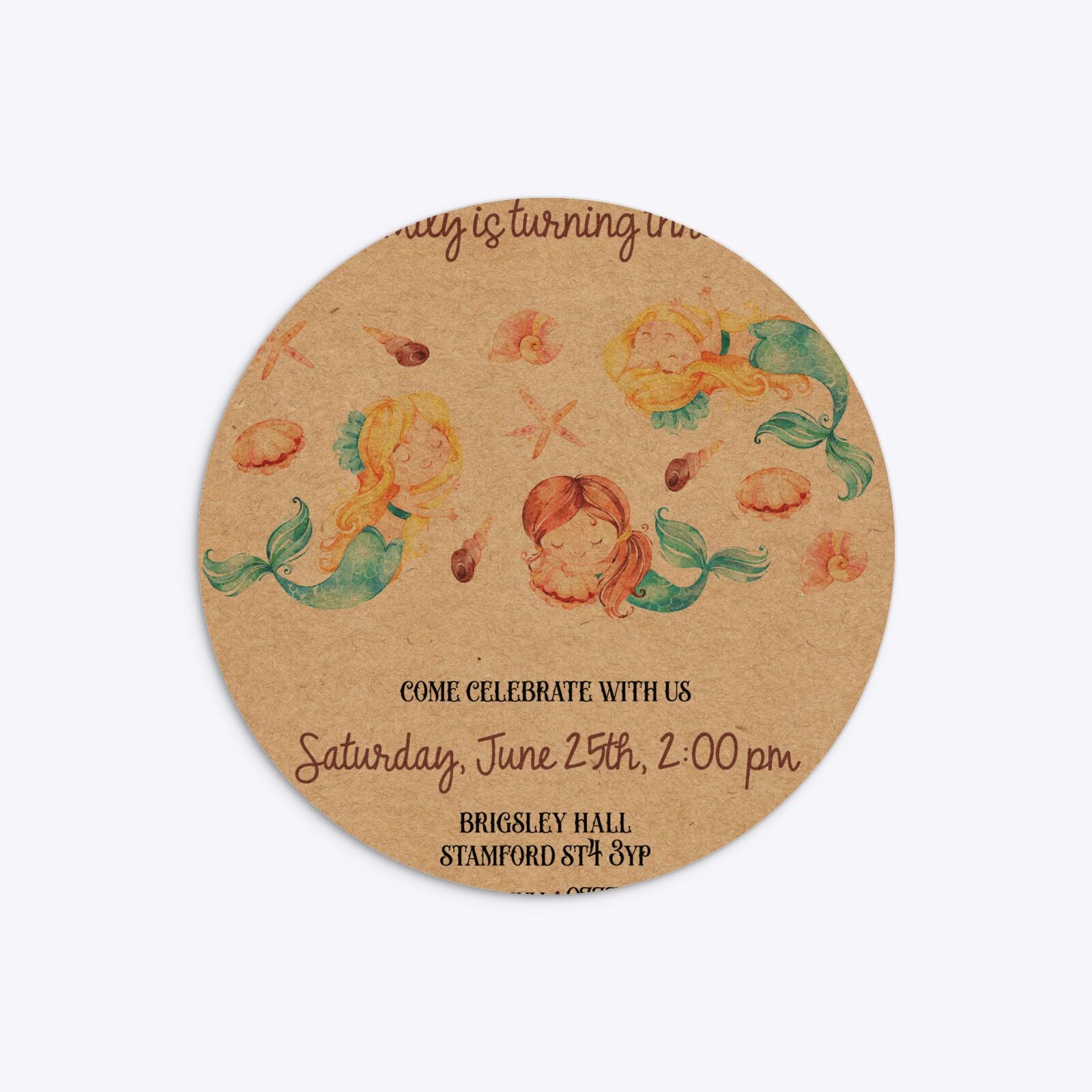 Mermaid Personalised Happy Birthday Circle 5 25x5 25 Invitation Kraft