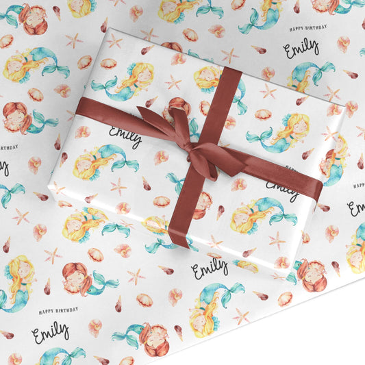 Mermaid Personalised Happy Birthday Custom Wrapping Paper