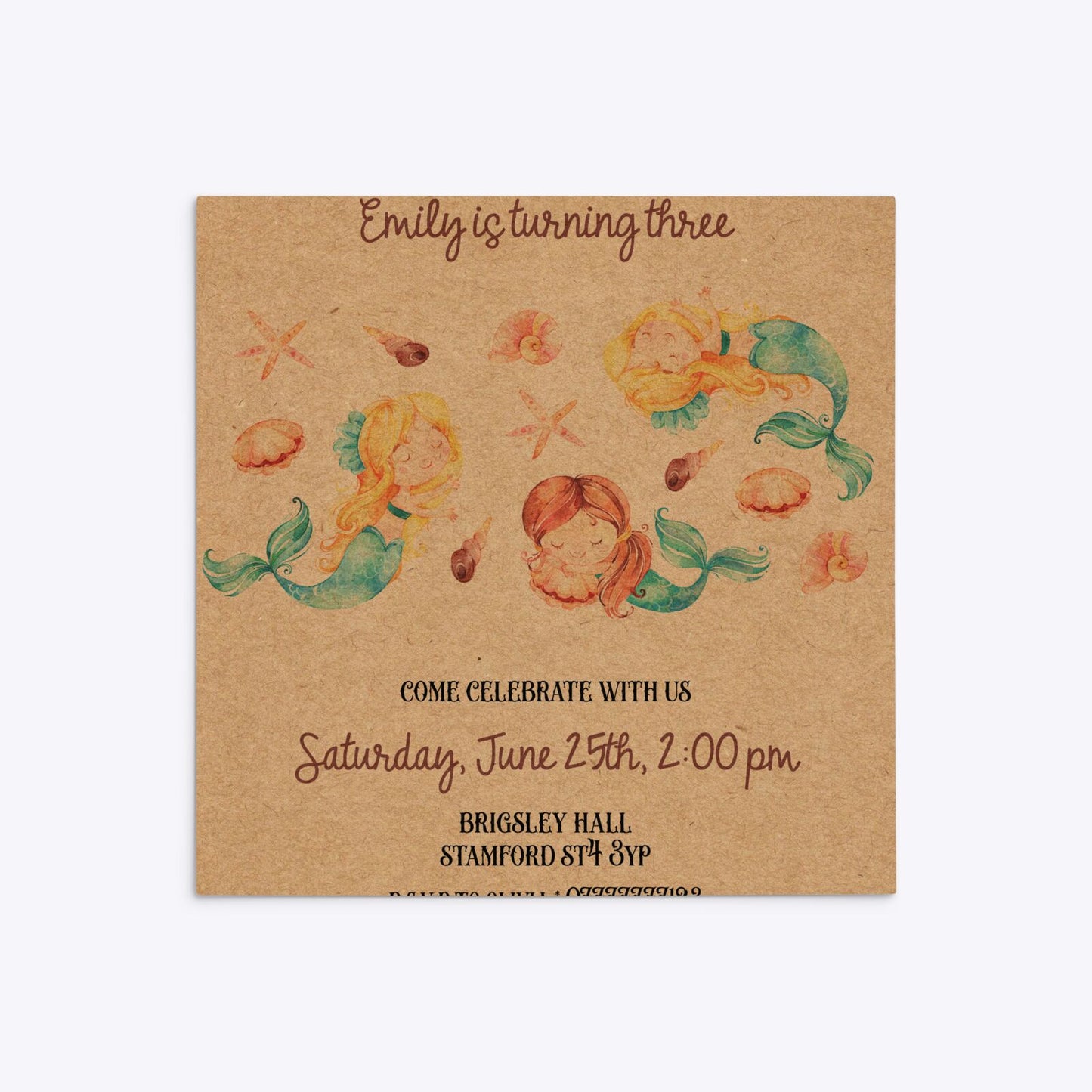 Mermaid Personalised Happy Birthday Square 5 25x5 25 Invitation Kraft