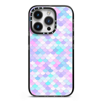 Mermaid iPhone 14 Pro Black Impact Case on Silver phone