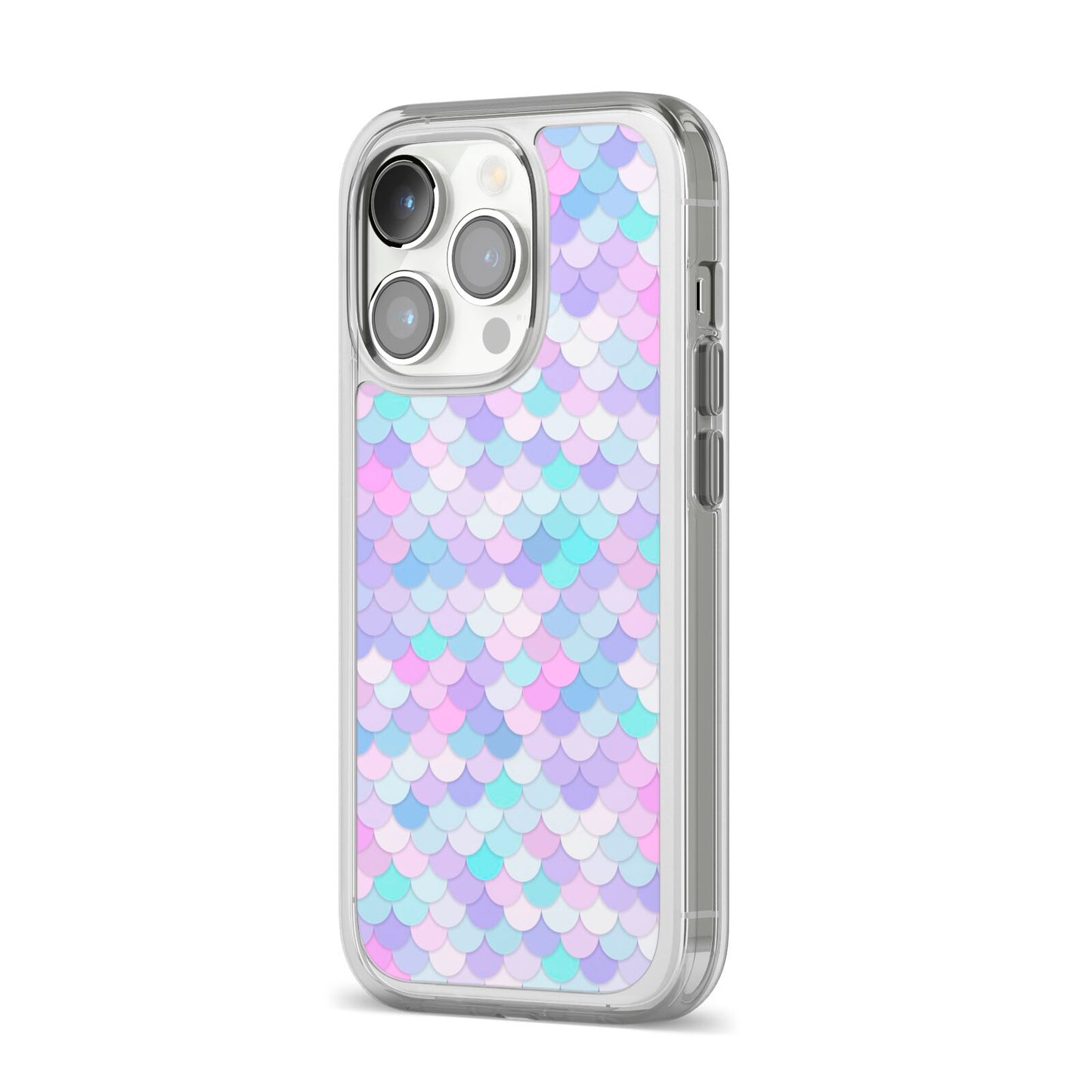 Mermaid iPhone 14 Pro Clear Tough Case Silver Angled Image