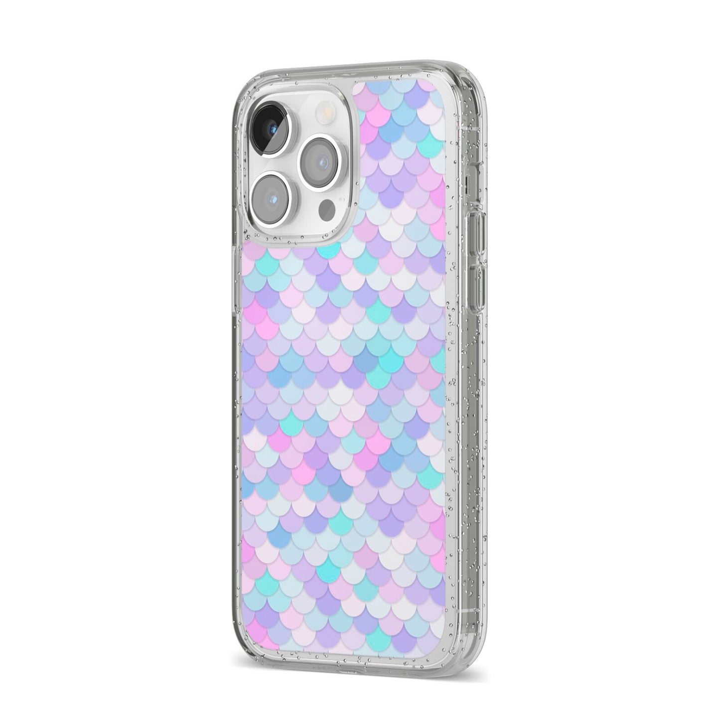 Mermaid iPhone 14 Pro Max Glitter Tough Case Silver Angled Image