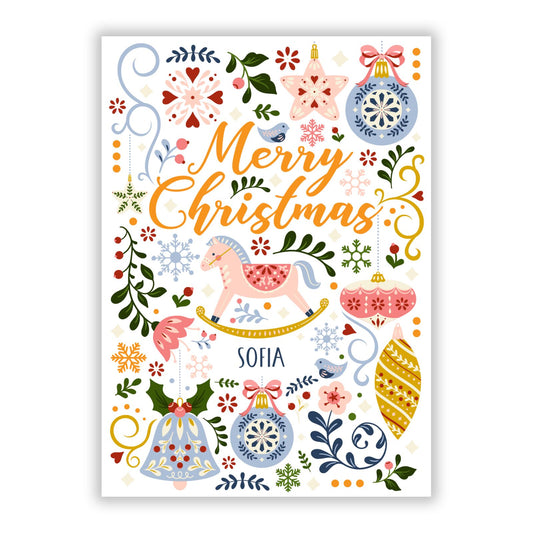 Merry Christmas Illustrated A5 Flat Greetings Card