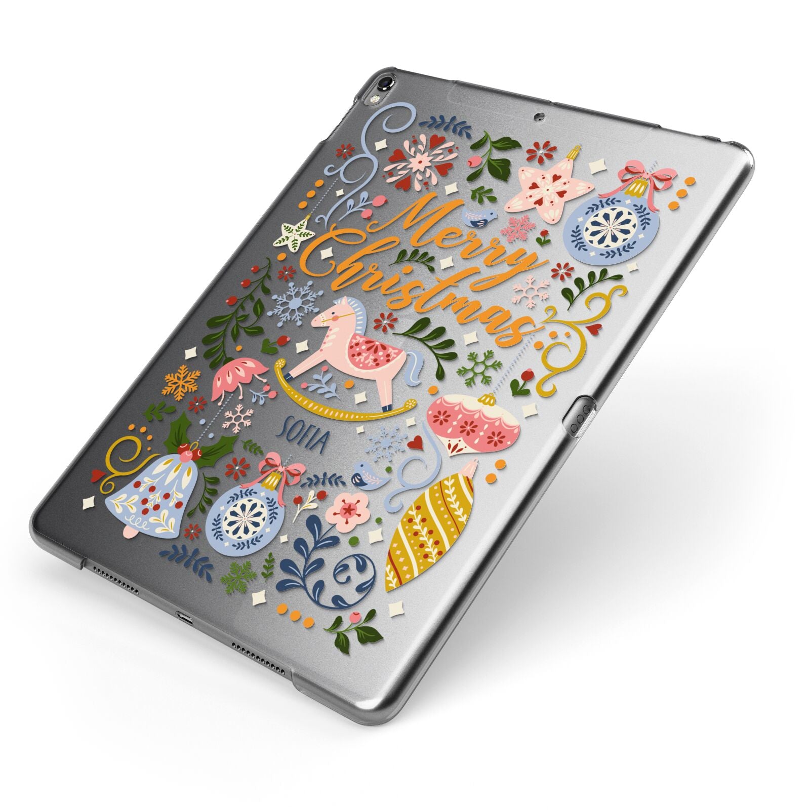 Merry Christmas Illustrated Apple iPad Case on Grey iPad Side View
