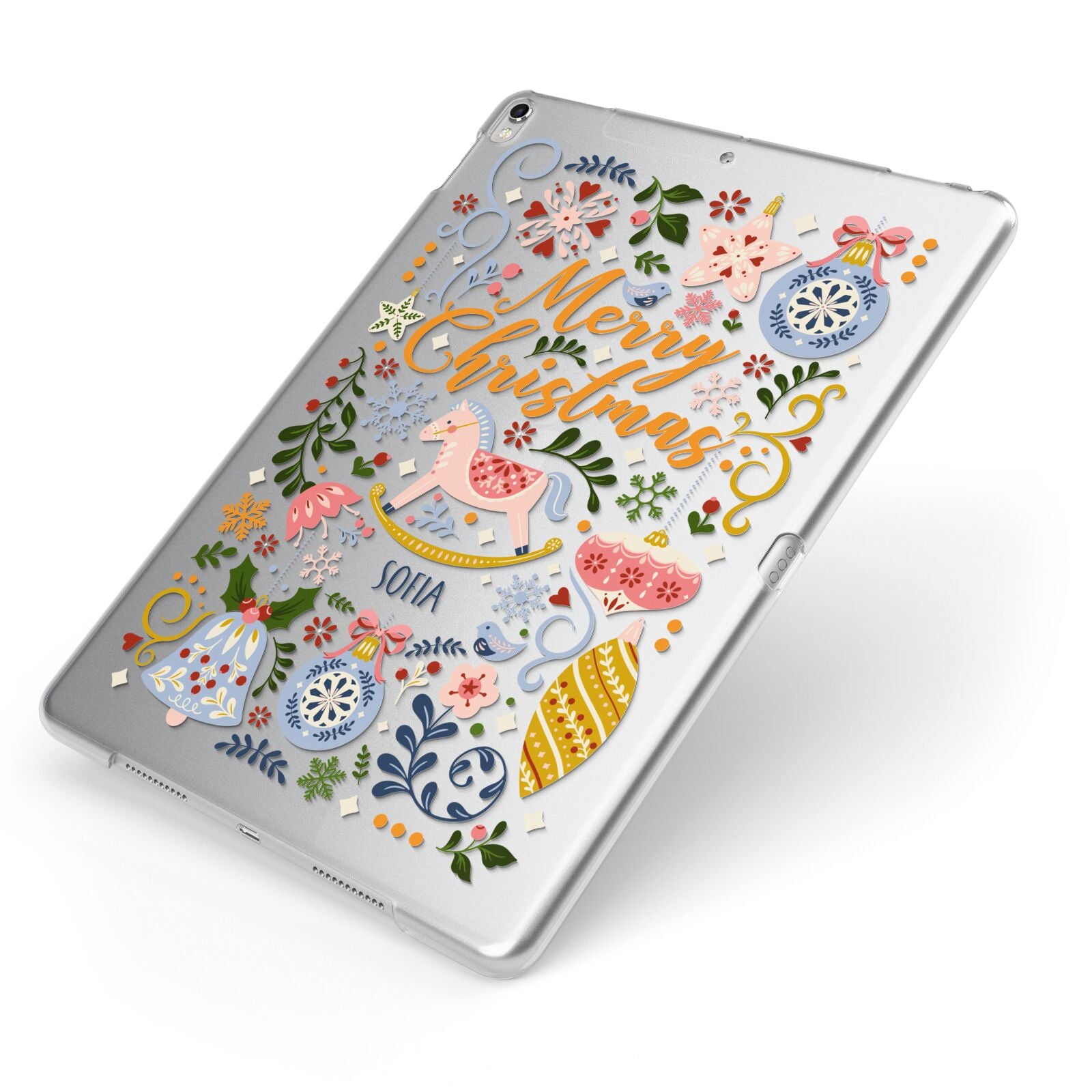 Merry Christmas Illustrated Apple iPad Case on Silver iPad Side View