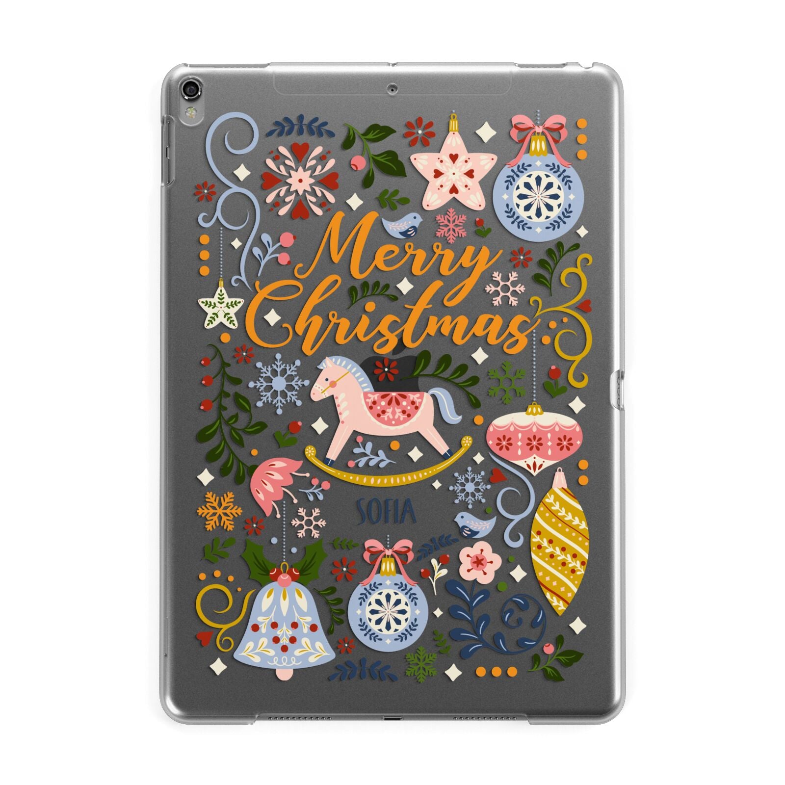 Merry Christmas Illustrated Apple iPad Grey Case