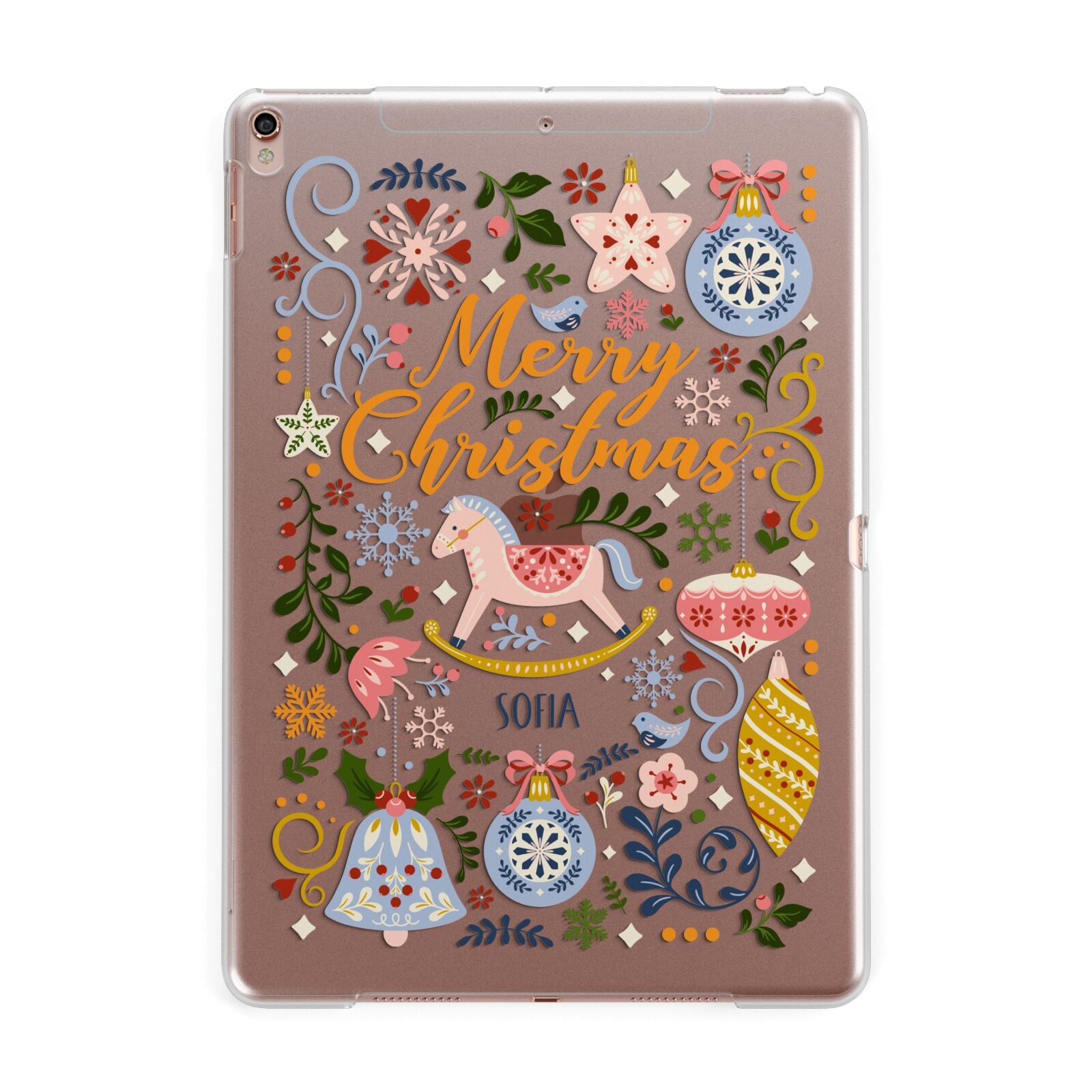 Merry Christmas Illustrated Apple iPad Rose Gold Case