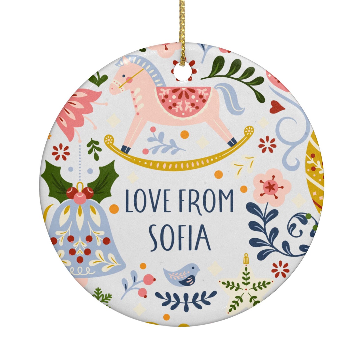 Merry Christmas Illustrated Circle Decoration Back Image