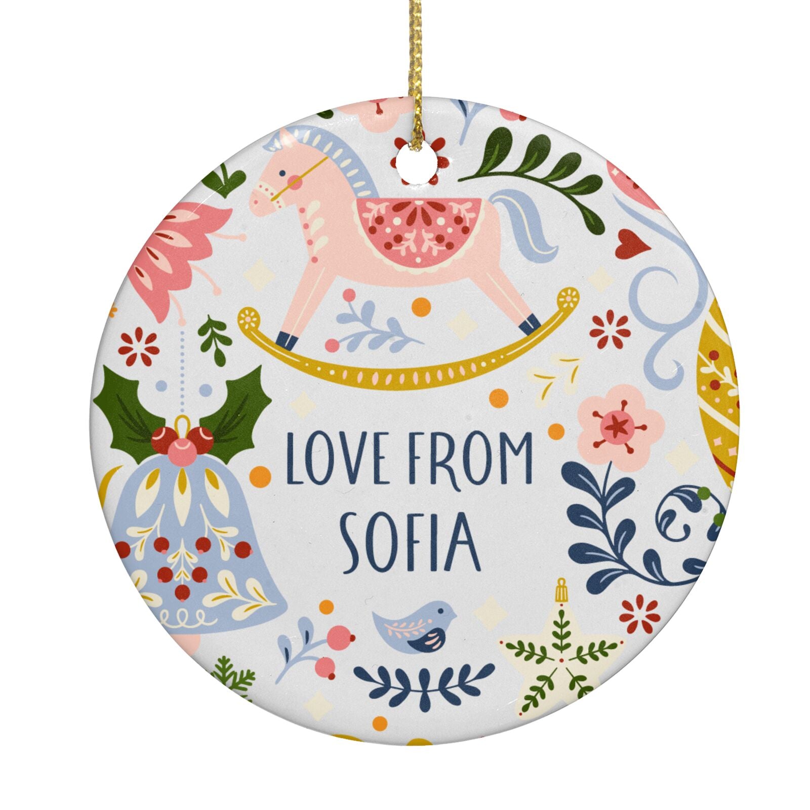 Merry Christmas Illustrated Circle Decoration Back Image