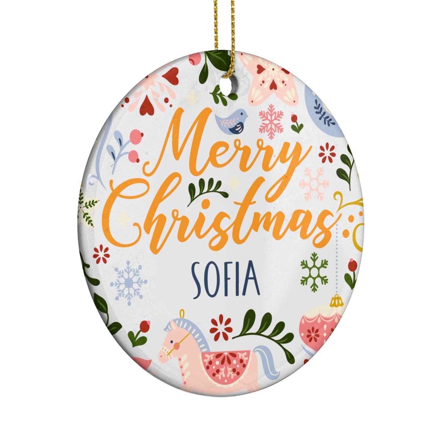 Merry Christmas Illustrated Circle Decoration Side Angle