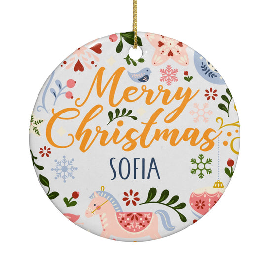 Merry Christmas Illustrated Circle Decoration