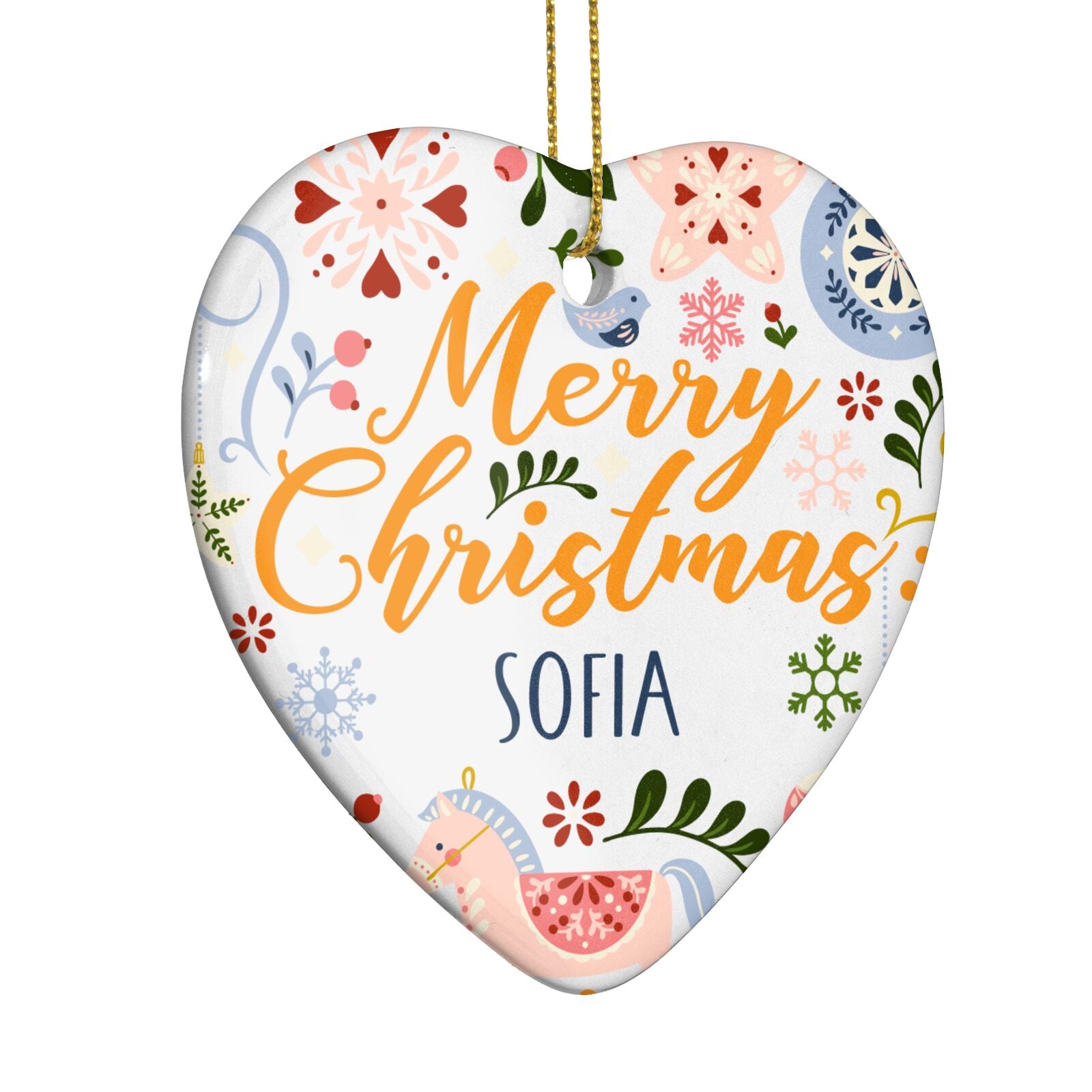 Merry Christmas Illustrated Heart Decoration Side Angle