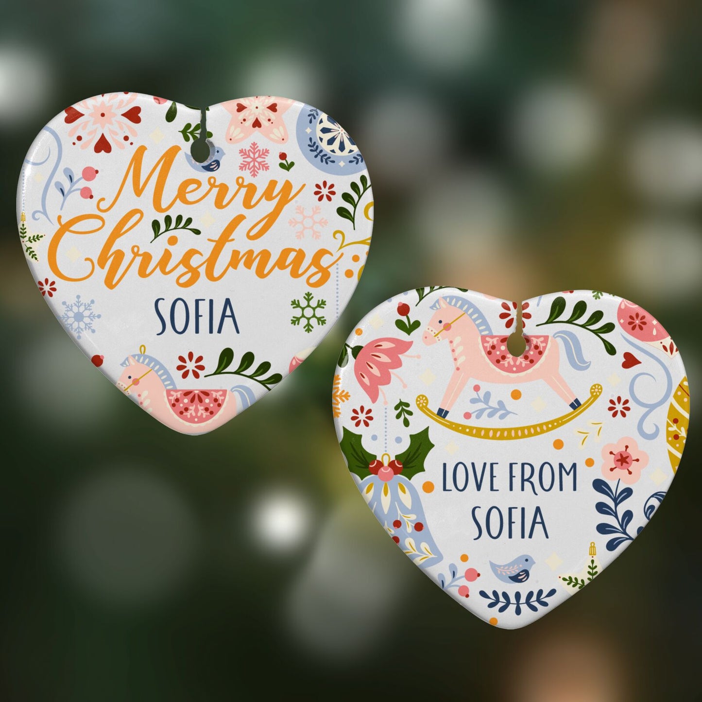 Merry Christmas Illustrated Heart Decoration on Christmas Background