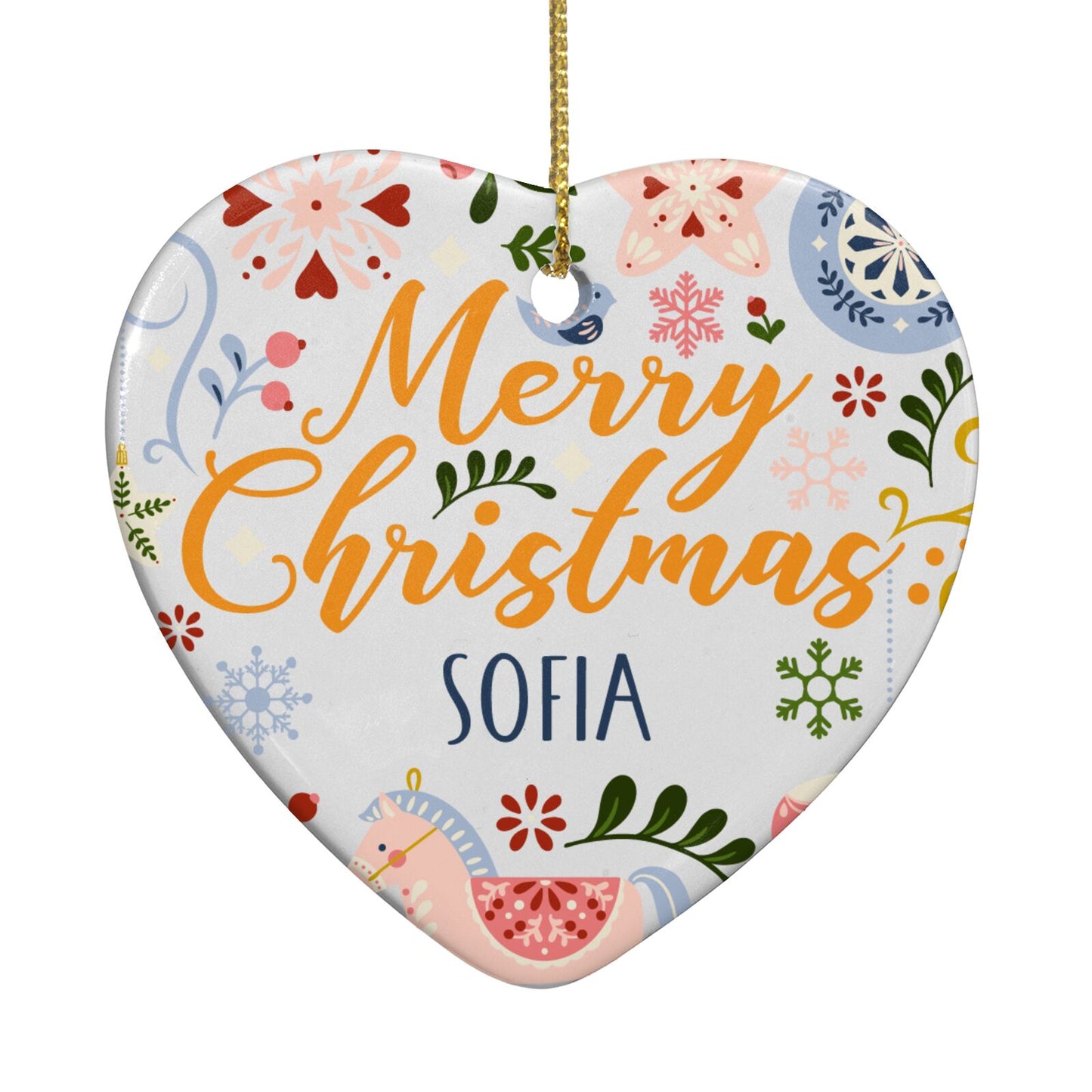 Merry Christmas Illustrated Heart Decoration