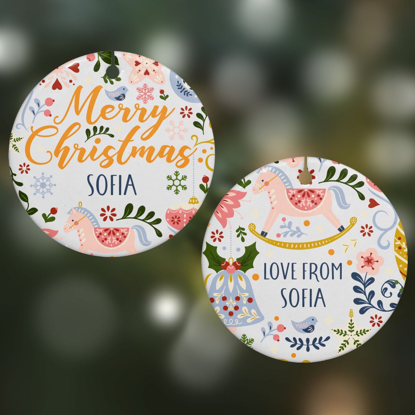 Merry Christmas Illustrated Round Decoration on Christmas Background