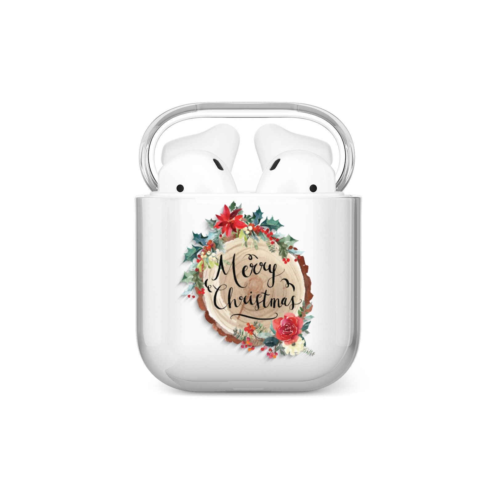 Merry Christmas Log Floral AirPods Case