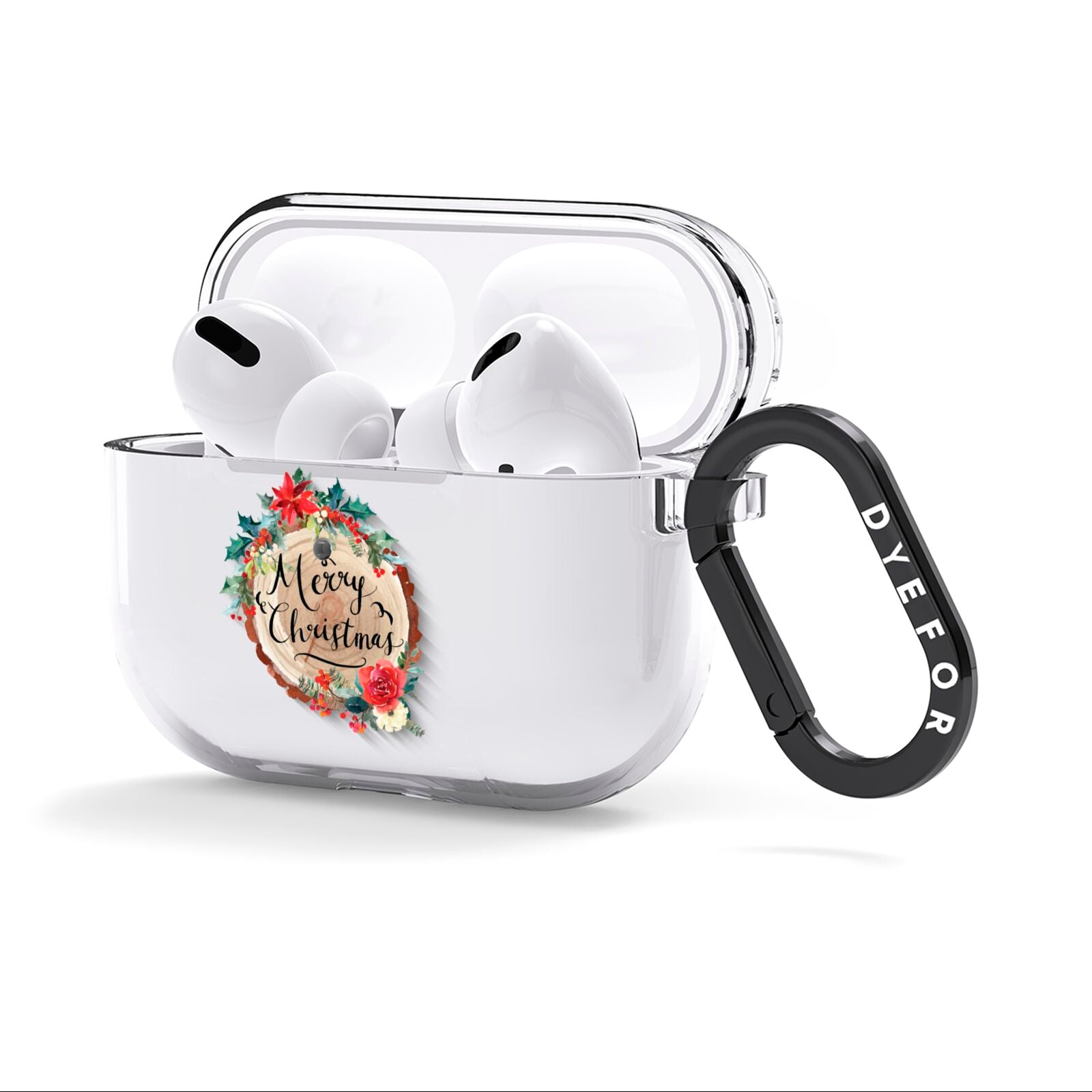 Merry Christmas Log Floral AirPods Clear Case 3rd Gen Side Image