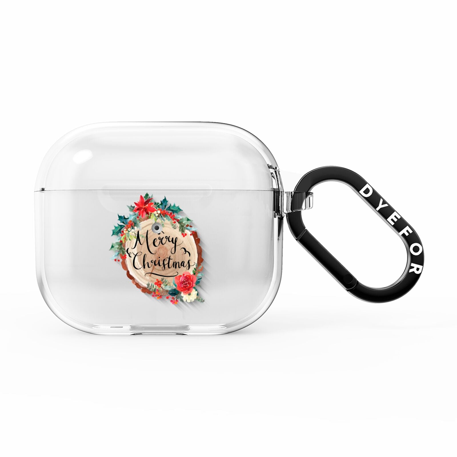 Merry Christmas Log Floral AirPods Clear Case 3rd Gen