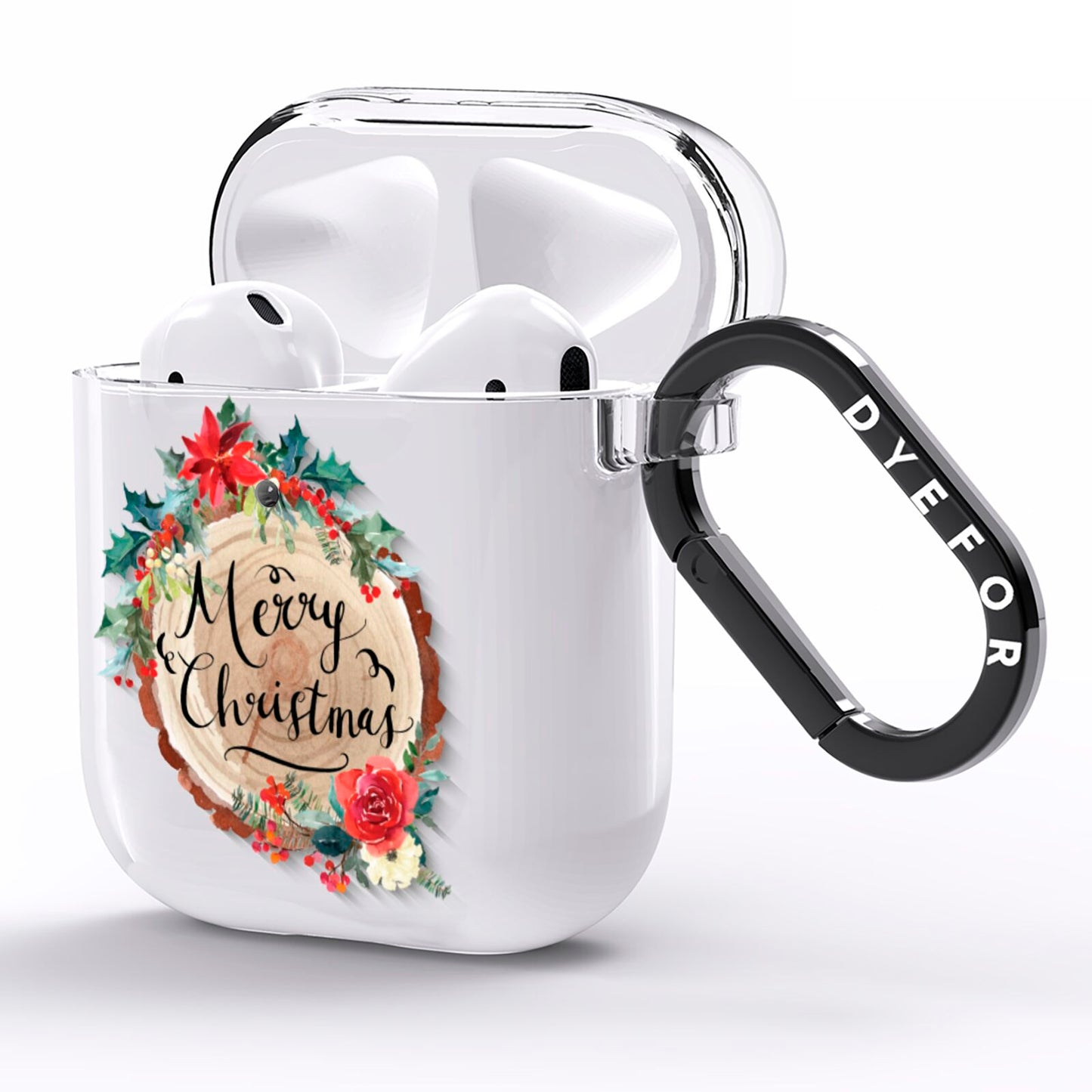 Merry Christmas Log Floral AirPods Clear Case Side Image