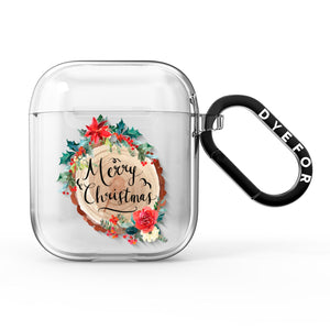 Merry Christmas Log Floral AirPods Case
