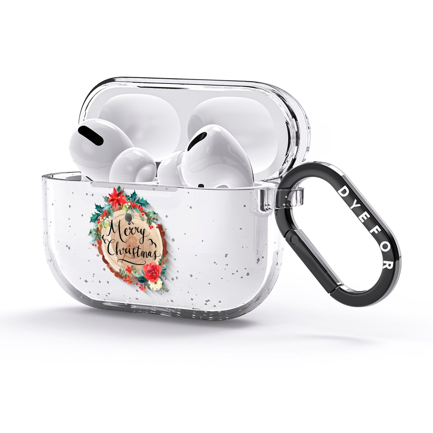 Merry Christmas Log Floral AirPods Glitter Case 3rd Gen Side Image