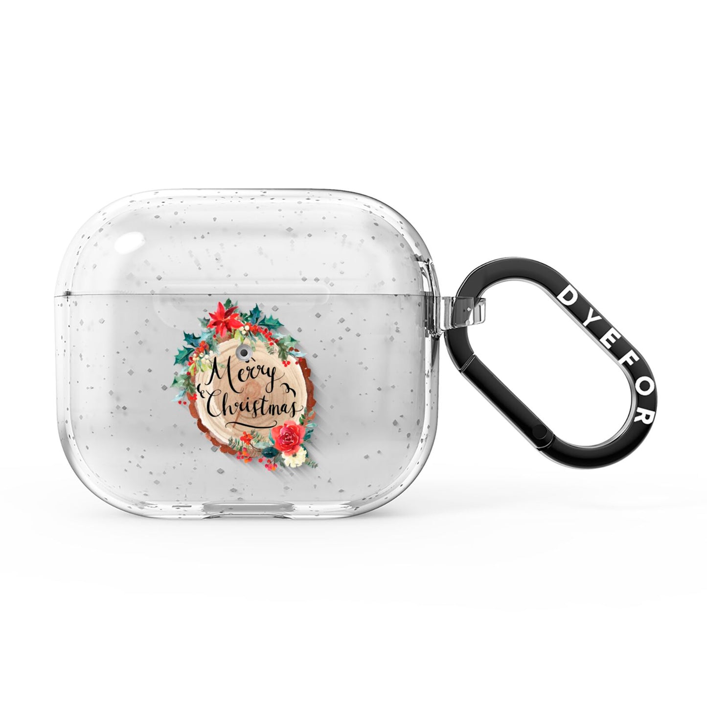 Merry Christmas Log Floral AirPods Glitter Case 3rd Gen