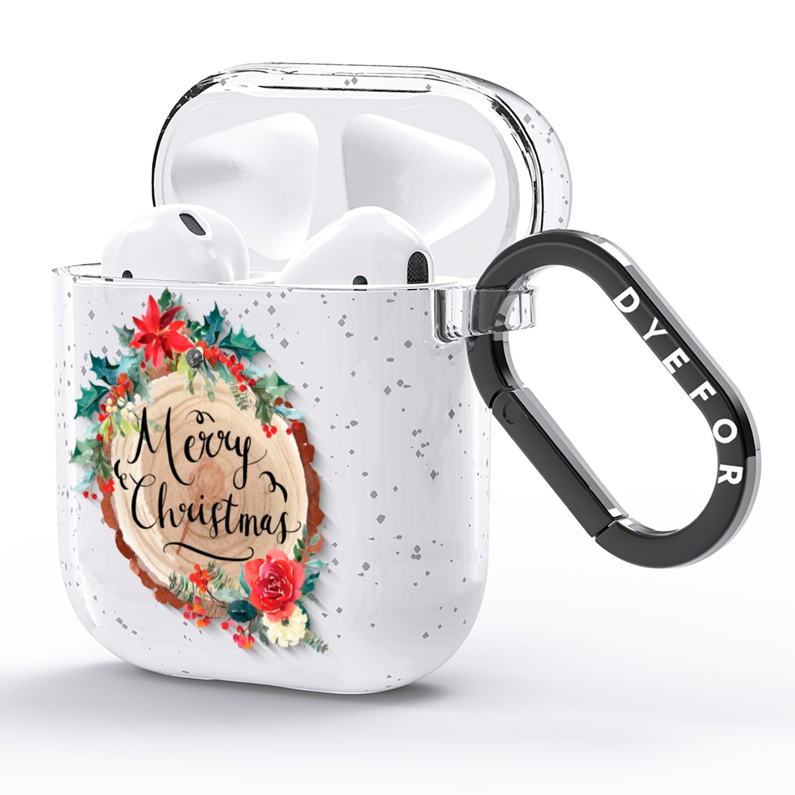 Merry Christmas Log Floral AirPods Glitter Case Side Image