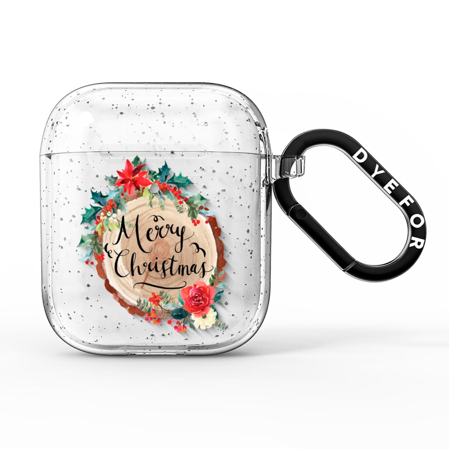 Merry Christmas Log Floral AirPods Glitter Case