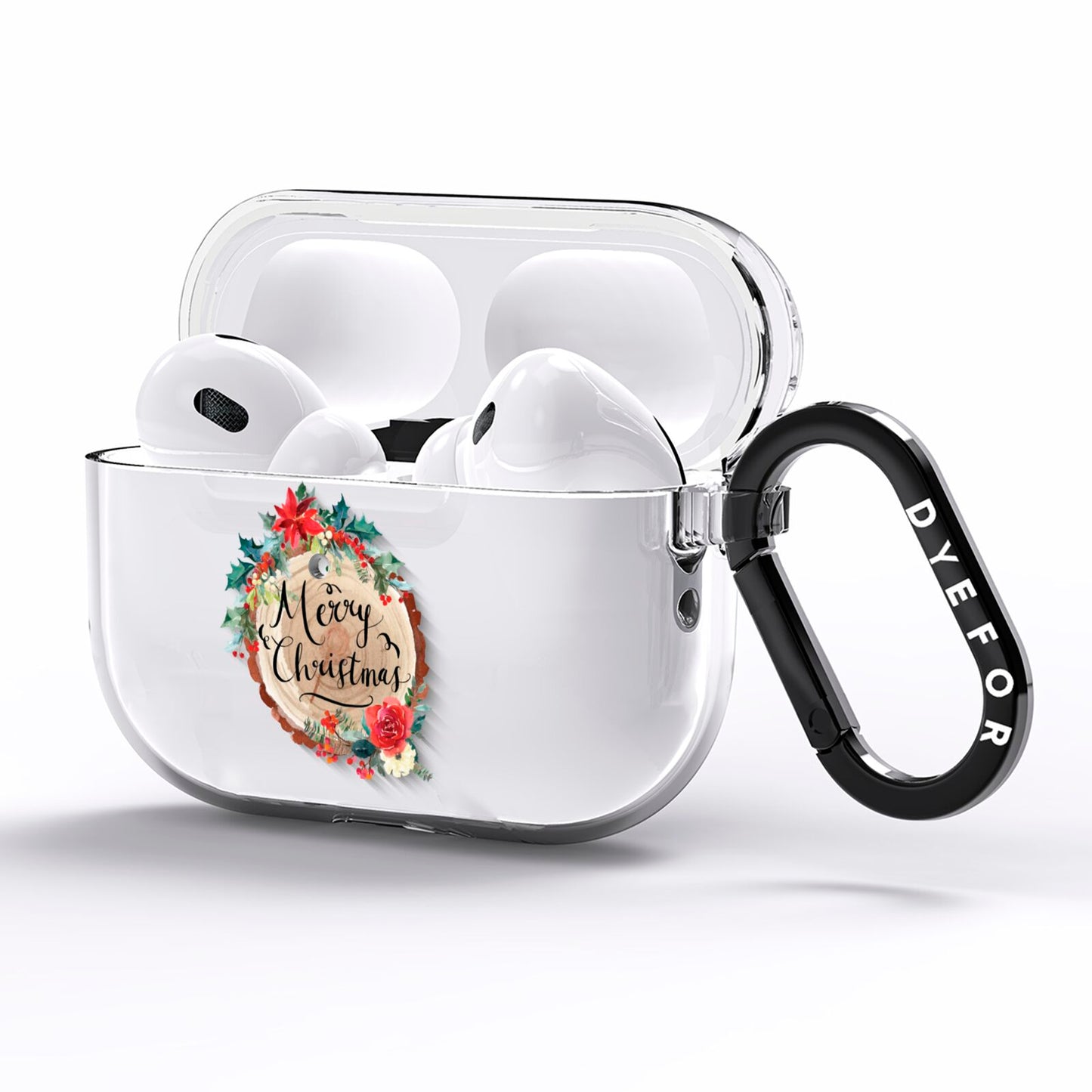 Merry Christmas Log Floral AirPods Pro Clear Case Side Image