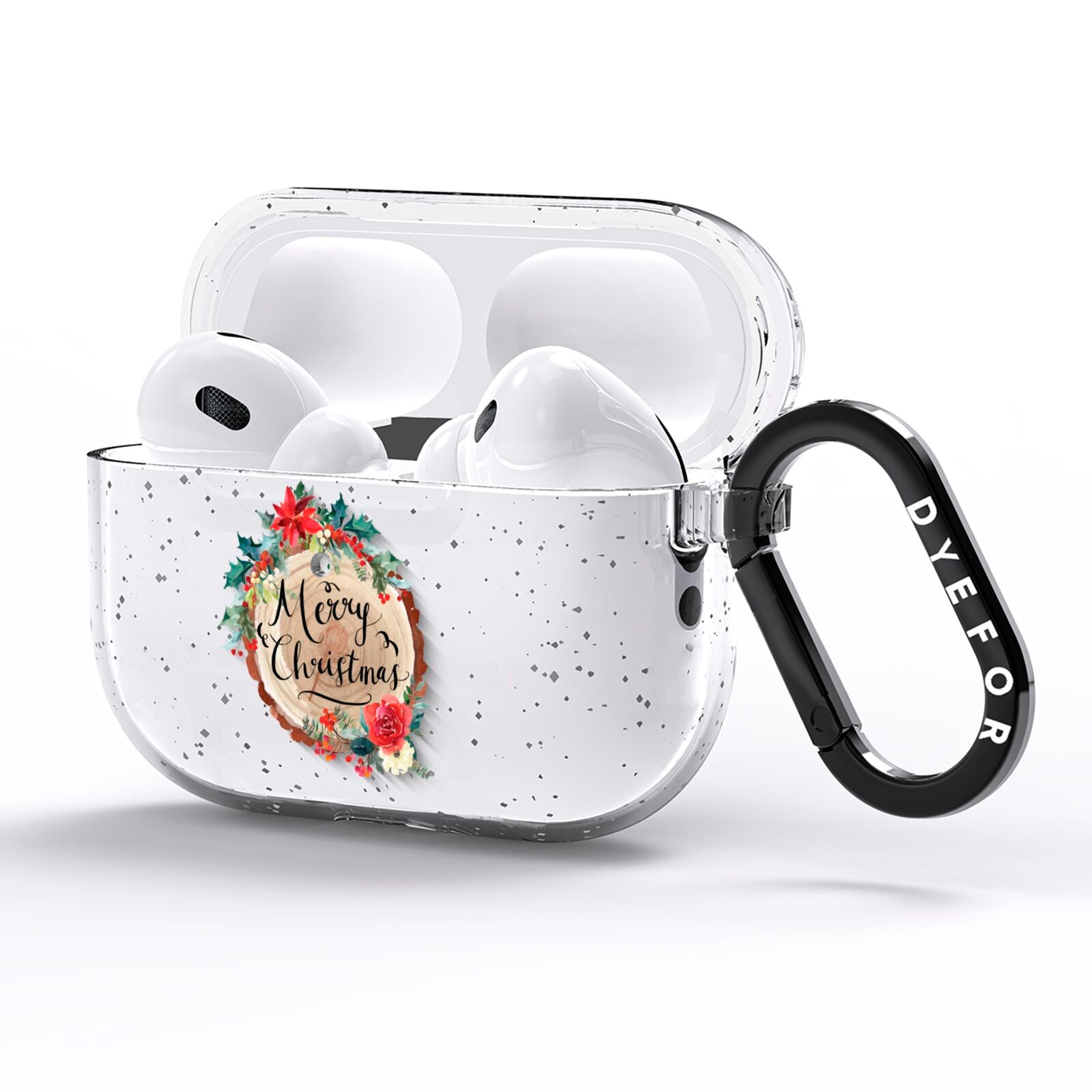 Merry Christmas Log Floral AirPods Pro Glitter Case Side Image