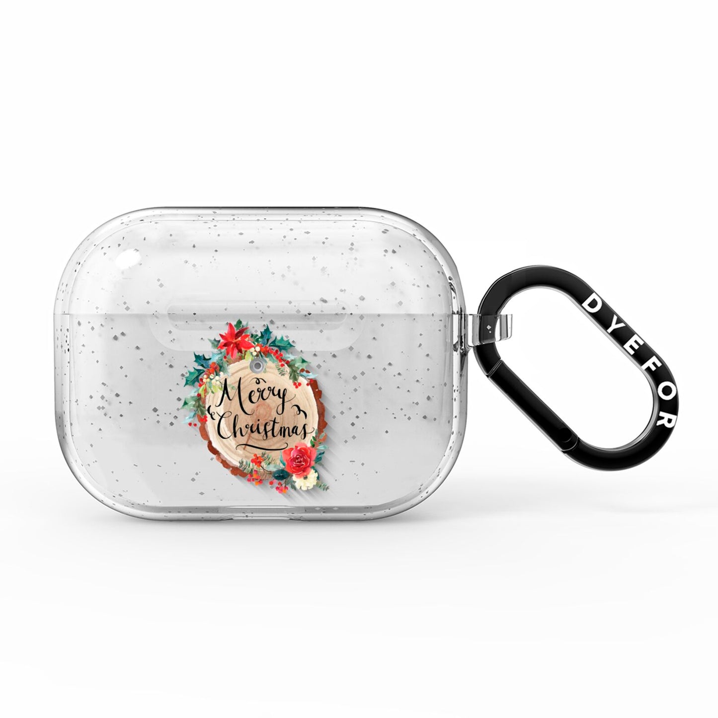 Merry Christmas Log Floral AirPods Pro Glitter Case