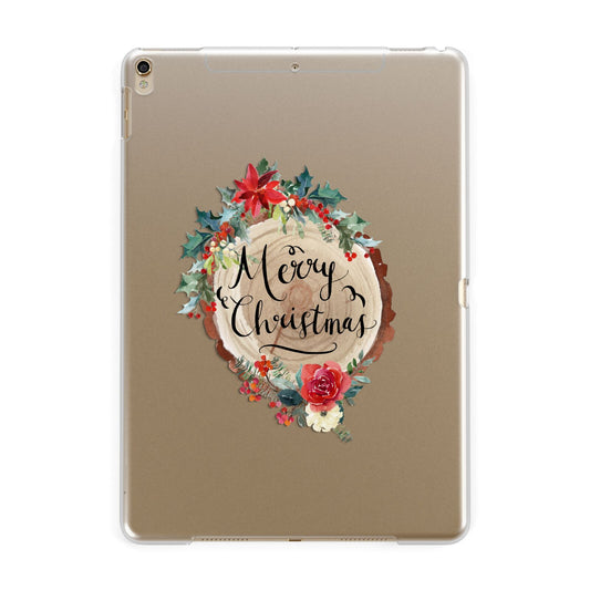 Merry Christmas Log Floral Apple iPad Gold Case