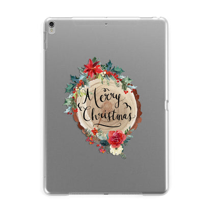Merry Christmas Log Floral Apple iPad Silver Case
