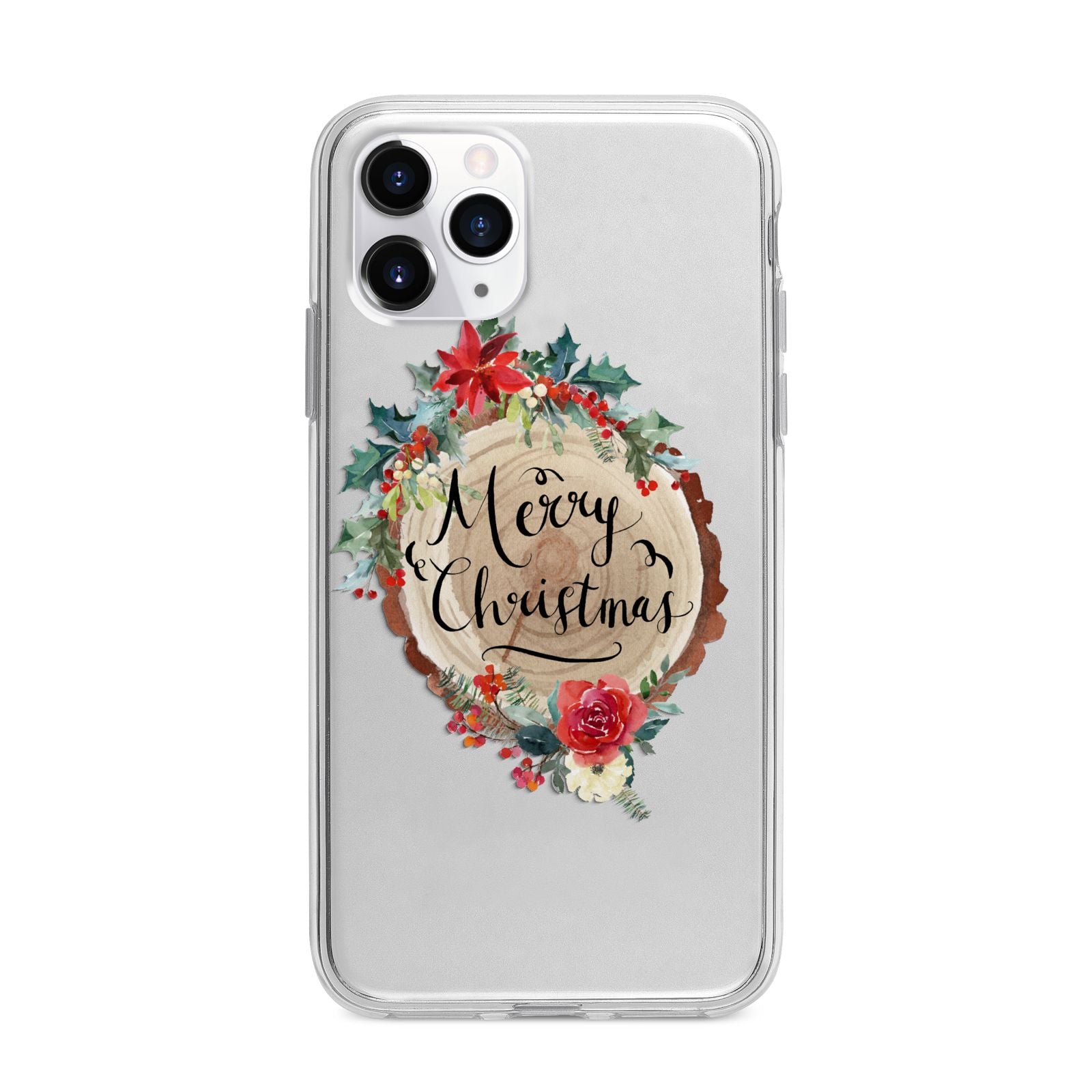 Merry Christmas Log Floral Apple iPhone 11 Pro Max in Silver with Bumper Case