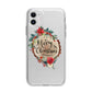 Merry Christmas Log Floral Apple iPhone 11 in White with Bumper Case