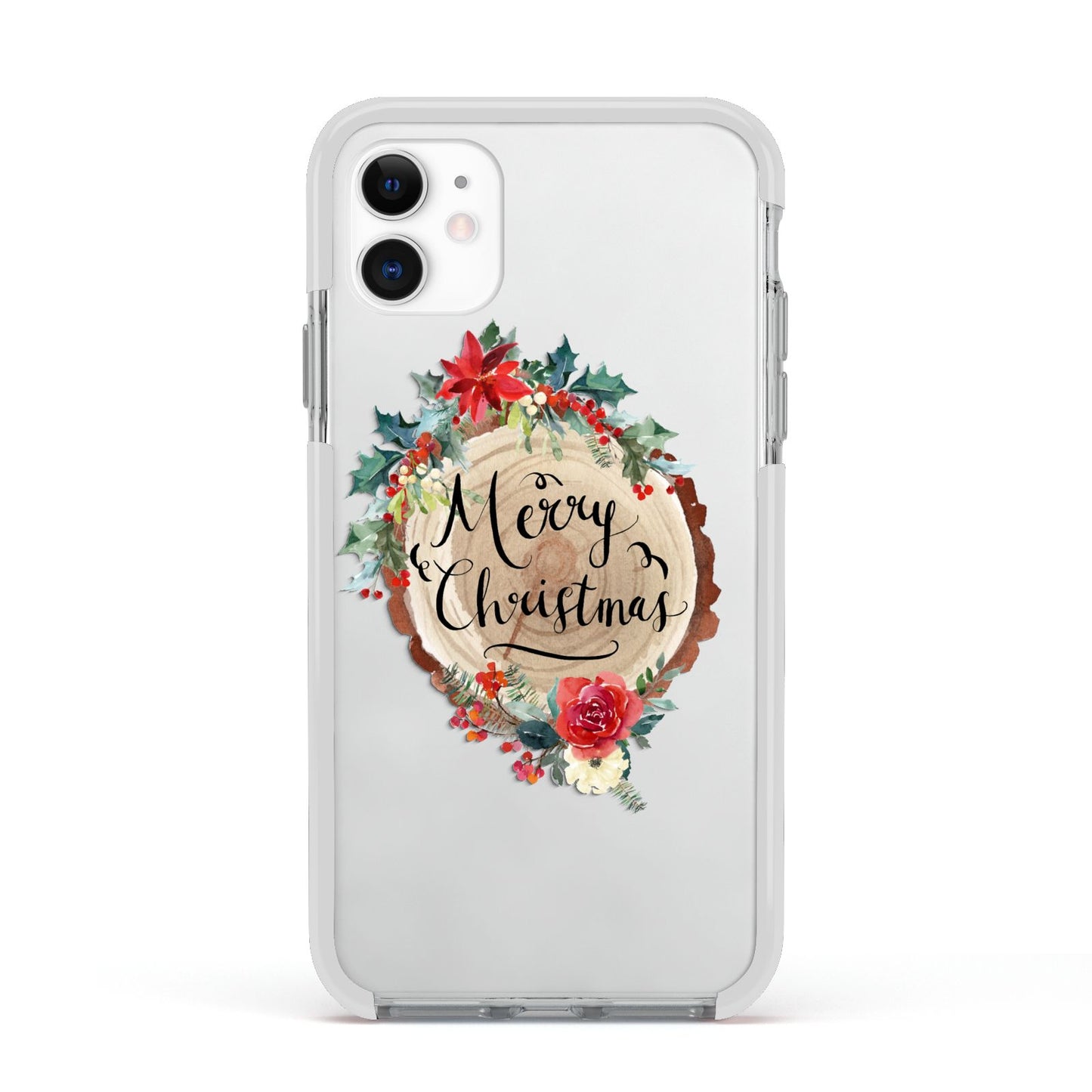 Merry Christmas Log Floral Apple iPhone 11 in White with White Impact Case