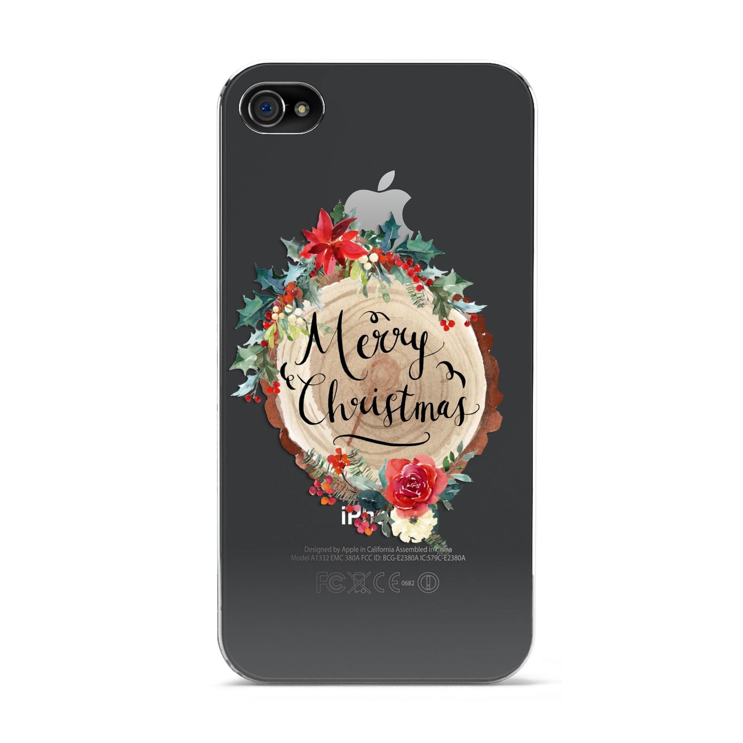 Merry Christmas Log Floral Apple iPhone 4s Case