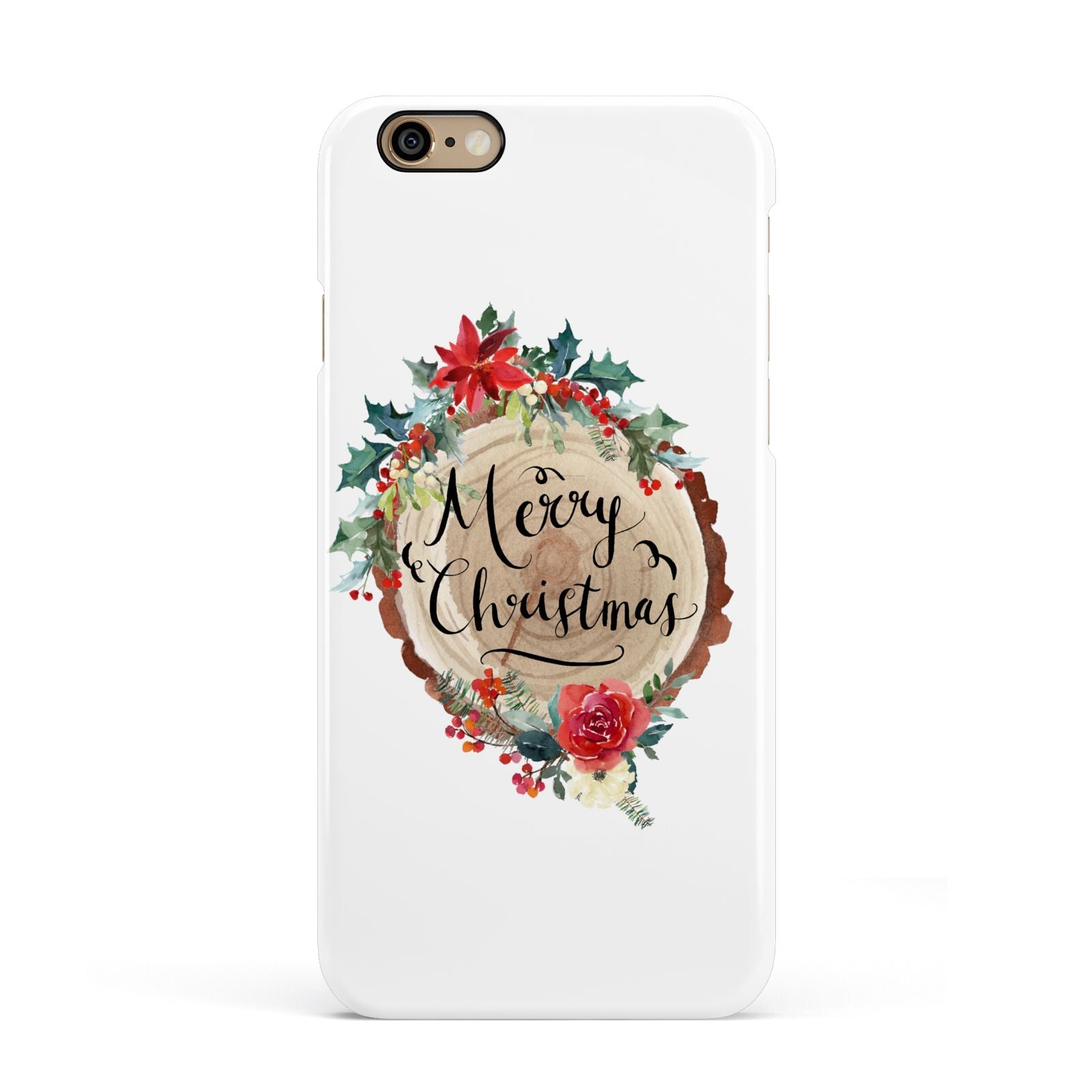 Merry Christmas Log Floral Apple iPhone 6 3D Snap Case