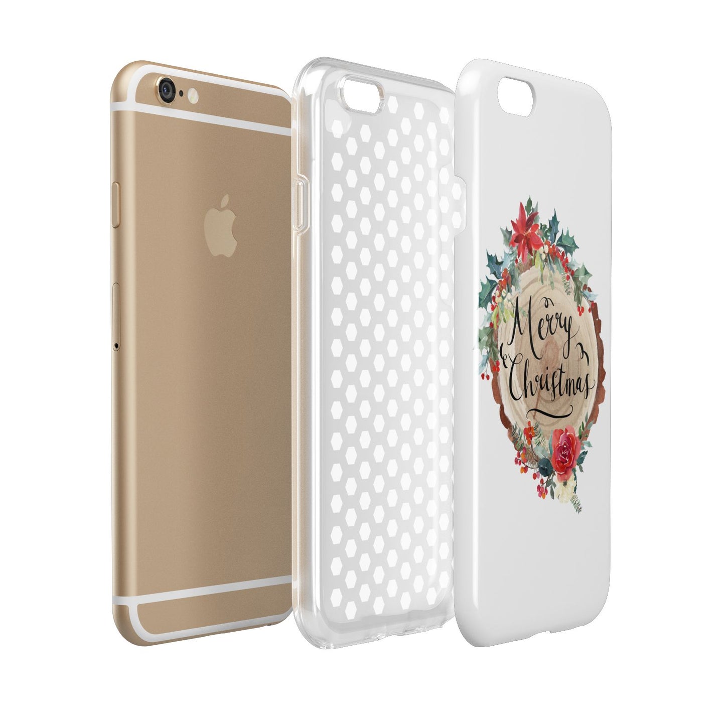 Merry Christmas Log Floral Apple iPhone 6 3D Tough Case Expanded view