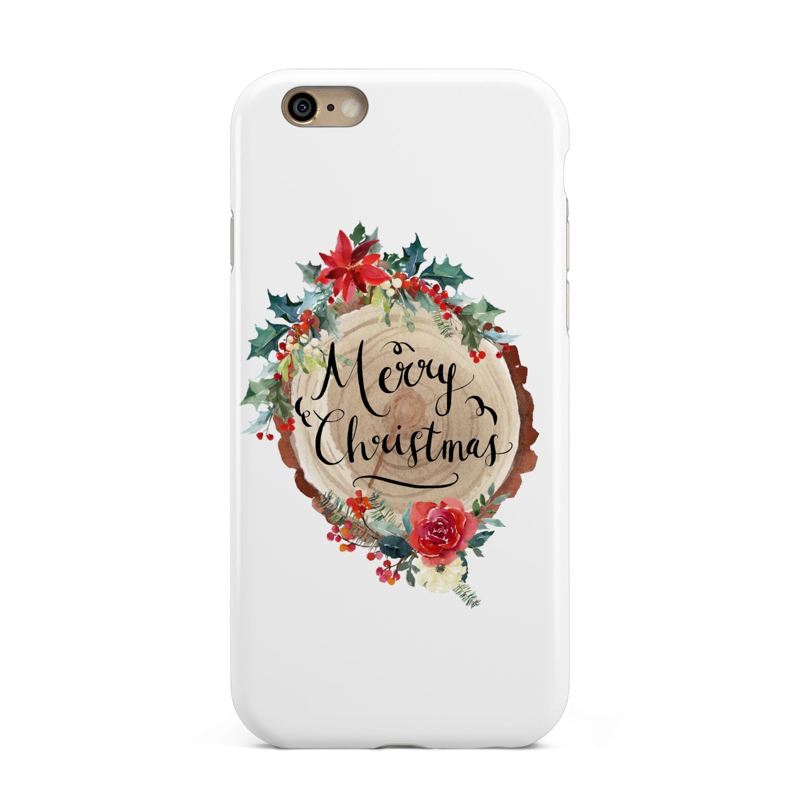 Merry Christmas Log Floral Apple iPhone 6 3D Tough Case